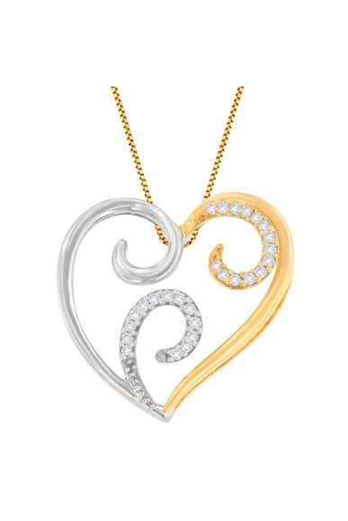 10K Two-Toned Gold 1/10 cttw Round Cut Diamond Swirl Heart Accent Necklace